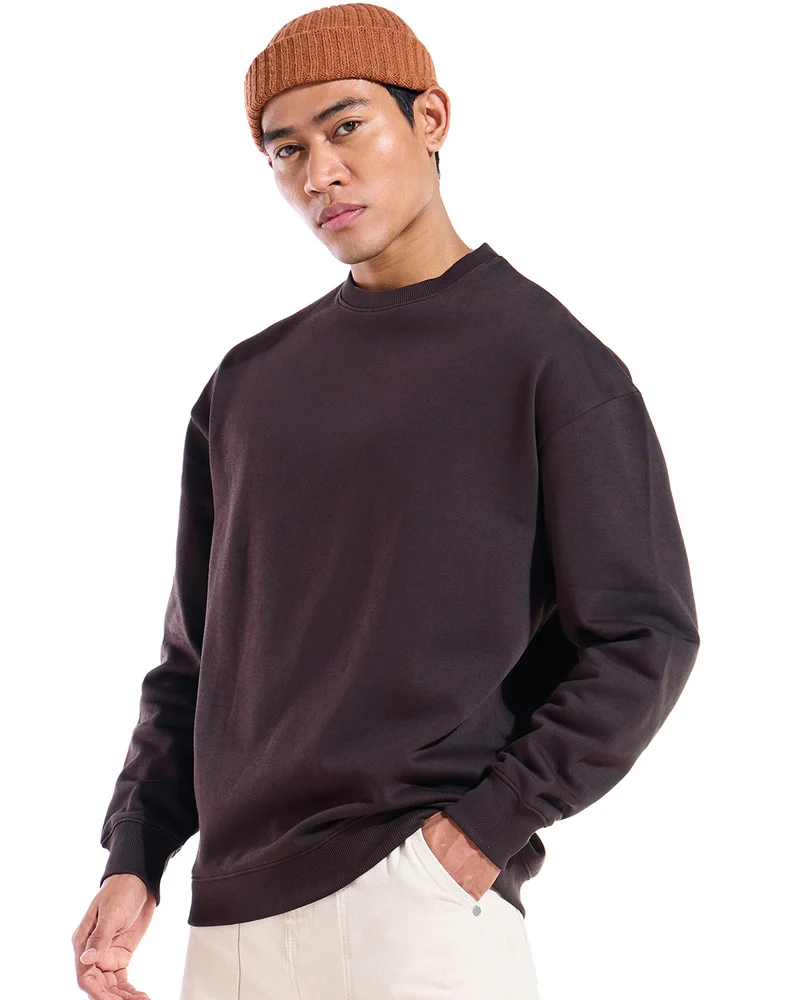 bewakoof Men's Brown Oversized Sweatshirt